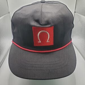 Vintage Omega Logo Snapback Hat Made in USA Black Adjustable Cap